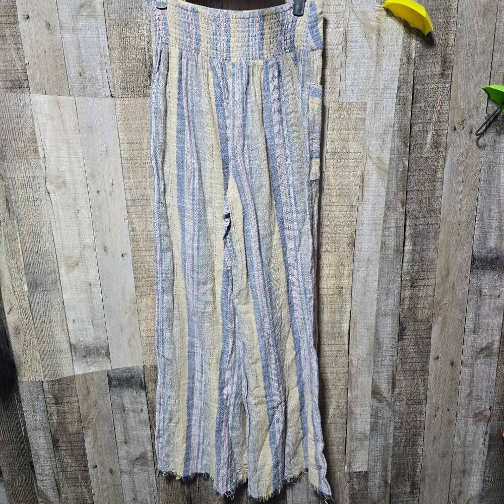 Free People FP Moonlight Linen Blend Stripe Wide Leg Pants Small Boho Festival - Picture 3 of 5